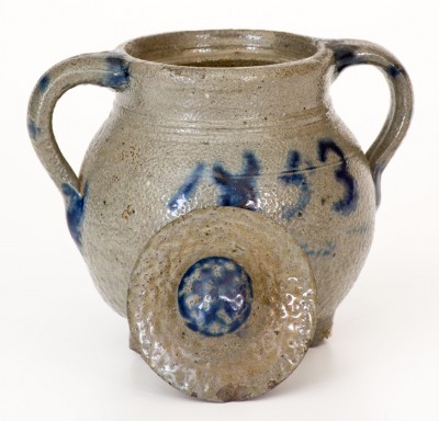 Extremely Rare and Important Craven Family Stoneware Footed Sugar Bowl, North Carolina, 1853