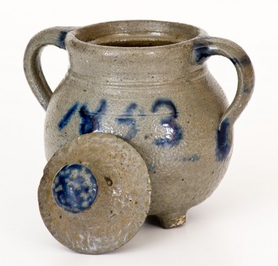 Extremely Rare and Important Craven Family Stoneware Footed Sugar Bowl, North Carolina, 1853