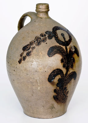 Extremely Rare Stoneware Jug w/ Elaborate Iron Floral Decoration, probably John Swann, Maysville, Kentucky