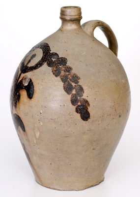 Extremely Rare Stoneware Jug w/ Elaborate Iron Floral Decoration, probably John Swann, Maysville, Kentucky