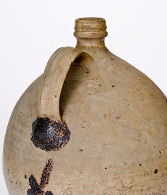 Extremely Rare Stoneware Jug w/ Elaborate Iron Floral Decoration, probably John Swann, Maysville, Kentucky