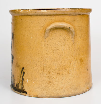 Four-Gallon RIEDINGER & CAIRE / POUGHKEEPSIE-NY Stoneware Crock w/ Bird-on-Stump