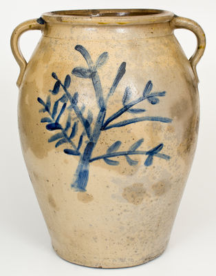 Fine Large-Sized Ohio Stoneware Jar with Cobalt Tree Decoration