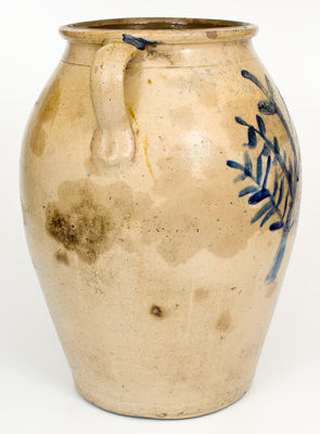 Fine Large-Sized Ohio Stoneware Jar with Cobalt Tree Decoration