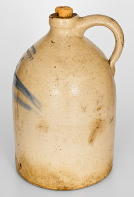 Unusual Rondout, NY Stoneware Advertising Jug w/ Cobalt Bird