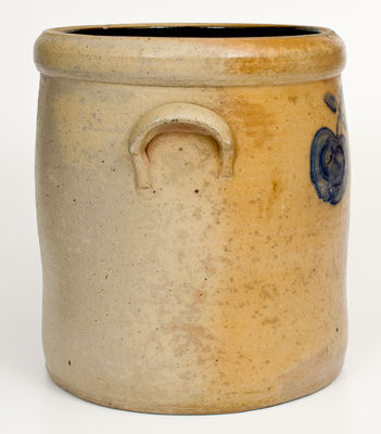 Six-Gallon Roseville, Ohio Stoneware Crock with Cobalt Apple Decoration