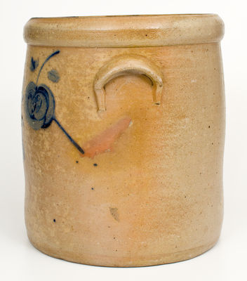 Six-Gallon Roseville, Ohio Stoneware Crock with Cobalt Apple Decoration