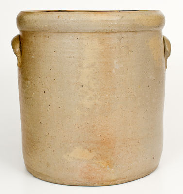 Six-Gallon Roseville, Ohio Stoneware Crock with Cobalt Apple Decoration