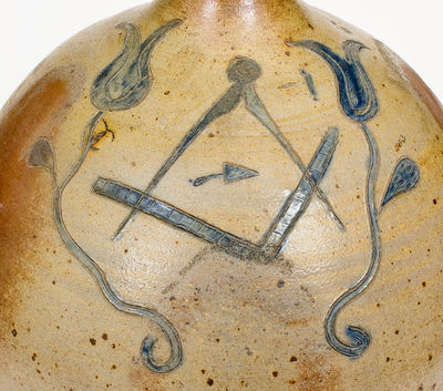 Rare Three-Gallon Stoneware Jug w/ Incised Floral and Masonic Decorations, probably Ohio, c1830