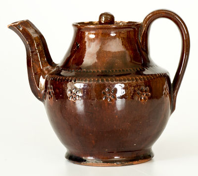 Scarce Redware Teapot with Lid, Pennsylvania or Western Maryland