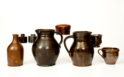 Eight Pieces of Manganese-Glazed Redware,  primarily Washington County, Maryland