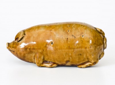 Rare Rockingham-Glazed Anna Pottery Stoneware Pig Flask, Wallace and Cornwall Kirkpatrick, c1885