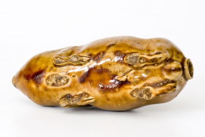 Rare Rockingham-Glazed Anna Pottery Stoneware Pig Flask, Wallace and Cornwall Kirkpatrick, c1885