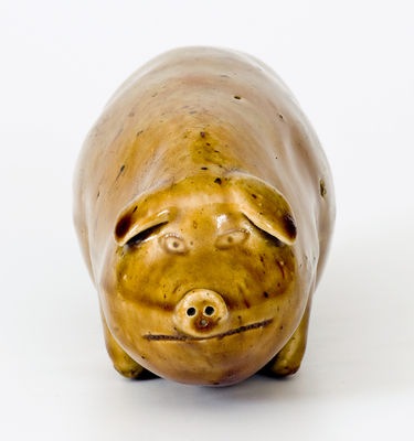 Rare Rockingham-Glazed Anna Pottery Stoneware Pig Flask, Wallace and Cornwall Kirkpatrick, c1885
