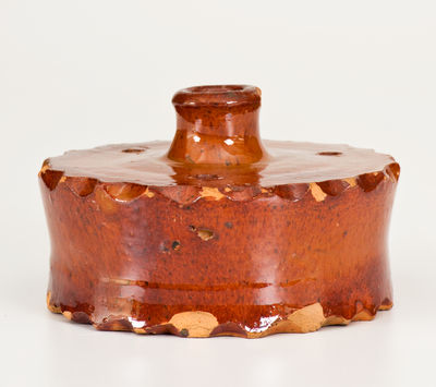 Rare Glazed Redware Inkwell,  