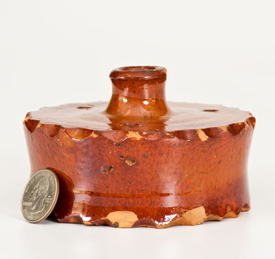 Rare Glazed Redware Inkwell,  