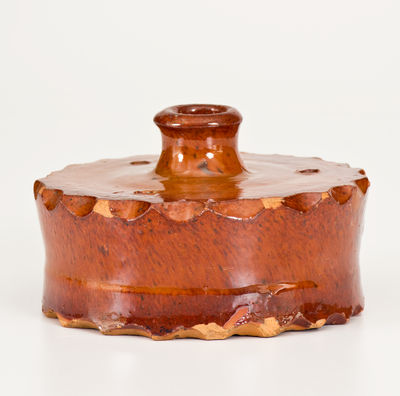 Rare Glazed Redware Inkwell,  
