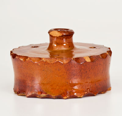 Rare Glazed Redware Inkwell,  