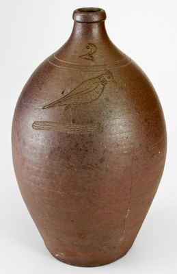 Outstanding Chester Webster, Randolph County, NC Incised Bird Jug, c1825-35