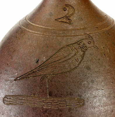 Outstanding Chester Webster, Randolph County, NC Incised Bird Jug, c1825-35