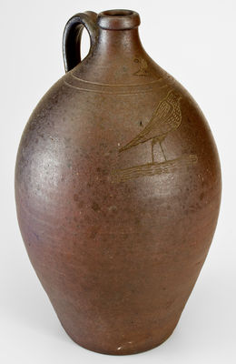 Outstanding Chester Webster, Randolph County, NC Incised Bird Jug, c1825-35