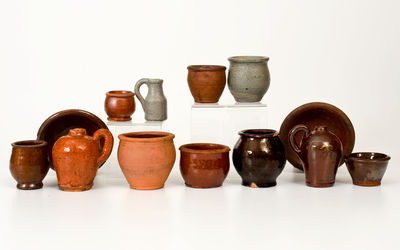 Thirteen Miniature Pottery Pieces, Mid-Atlantic origin, 19th century