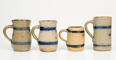 Four Cobalt-Decorated Northeastern American Stoneware Mugs