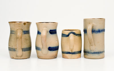 Four Cobalt-Decorated Northeastern American Stoneware Mugs