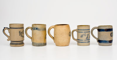 Five Cobalt-Decorated American Stoneware Mugs