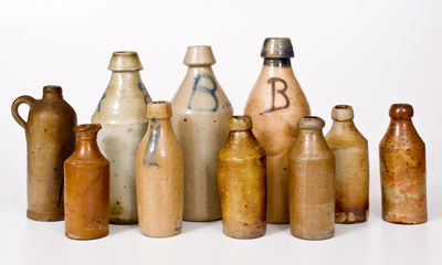Ten Stoneware Bottles, primarily American, 19th century