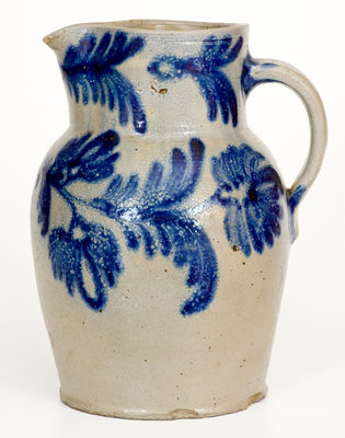 Fine Half-Gallon Baltimore Stoneware Pitcher with Elaborate Decoration, c1840