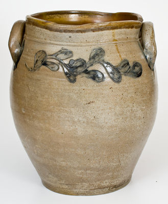 Four-Gallon probably New Jersey Stoneware Jar w/ Incised Foliate Decoration, c1820