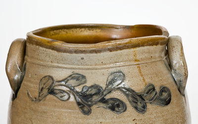 Four-Gallon probably New Jersey Stoneware Jar w/ Incised Foliate Decoration, c1820