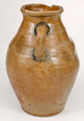 Rare Large-Sized Old Bridge, NJ or Albany, NY Stoneware Pitcher w/ Coggled Decoration, early 19th century