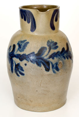 Two-Gallon Baltimore, MD Stoneware Pitcher w/ Cobalt Floral Decoration, c1830