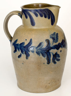 Two-Gallon Baltimore, MD Stoneware Pitcher w/ Cobalt Floral Decoration, c1830