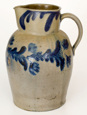 Two-Gallon Baltimore, MD Stoneware Pitcher w/ Cobalt Floral Decoration, c1830