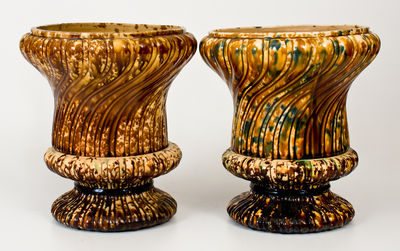 Two Flint Enamel Pedestal-Based Urns, Lyman, Fenton & Co., Bennington, VT