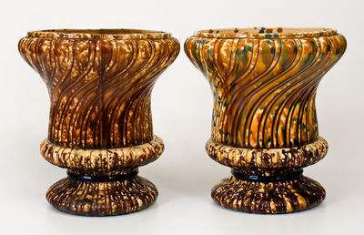 Two Flint Enamel Pedestal-Based Urns, Lyman, Fenton & Co., Bennington, VT