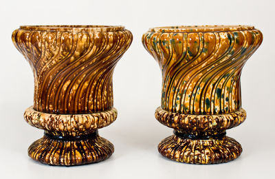 Two Flint Enamel Pedestal-Based Urns, Lyman, Fenton & Co., Bennington, VT