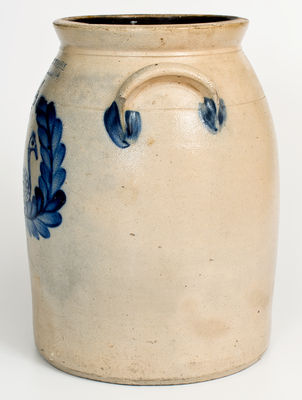 Exceedingly Rare COWDEN & WILCOX / HARRISBURG, PA Stoneware Jar w/ Elaborate Swan-in-Wreath Decoration