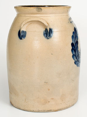Exceedingly Rare COWDEN & WILCOX / HARRISBURG, PA Stoneware Jar w/ Elaborate Swan-in-Wreath Decoration