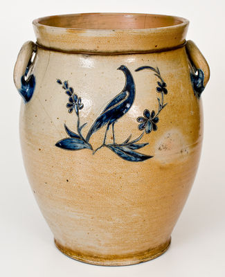 Exceedingly Rare and Important Morgan & Amoss (Baltimore) 1820 Stoneware Jar w/ Two-Sided Incised Bird Decoration