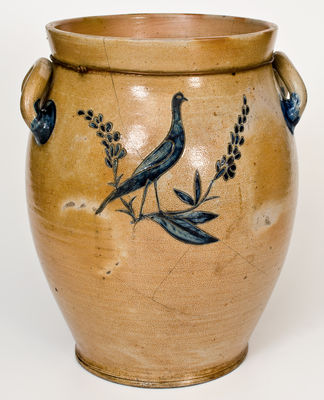 Exceedingly Rare and Important Morgan & Amoss (Baltimore) 1820 Stoneware Jar w/ Two-Sided Incised Bird Decoration
