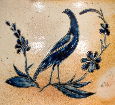 Exceedingly Rare and Important Morgan & Amoss (Baltimore) 1820 Stoneware Jar w/ Two-Sided Incised Bird Decoration