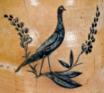 Exceedingly Rare and Important Morgan & Amoss (Baltimore) 1820 Stoneware Jar w/ Two-Sided Incised Bird Decoration