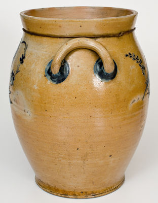 Exceedingly Rare and Important Morgan & Amoss (Baltimore) 1820 Stoneware Jar w/ Two-Sided Incised Bird Decoration