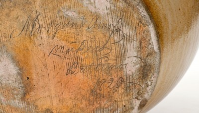 Exceedingly Rare and Important Morgan & Amoss (Baltimore) 1820 Stoneware Jar w/ Two-Sided Incised Bird Decoration