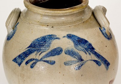 Extremely Rare Water Cooler w/ Incised Double-Bird and Floral Decorations, att. Nicholas van Wickle, Manasquan, NJ