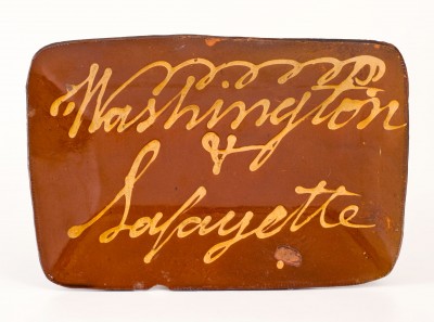 Rare and Important Washington & Lafayette Redware Platter, Norwalk, CT